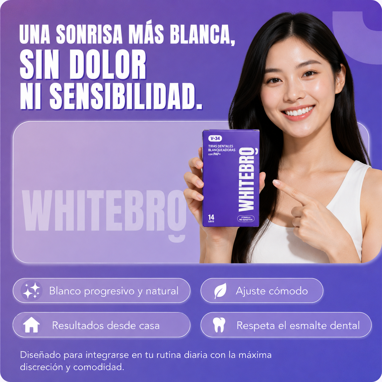 Tiras Blanqueadoras Dentales V34 (14 Unidades) – Elimina el Amarillo y Blanquea tus Dientes en Casa